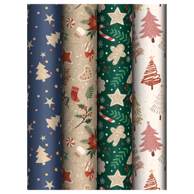 Бумага упаковочная новогодняя глянцевая MESHU&nbsp;&nbsp;70х100см 'Ginger cookies'&nbsp;&nbsp;4 дизайна
