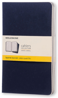 Записная книжка A5  40л клетка Moleskine® Cahier Large 3шт обложка с карманом синяя