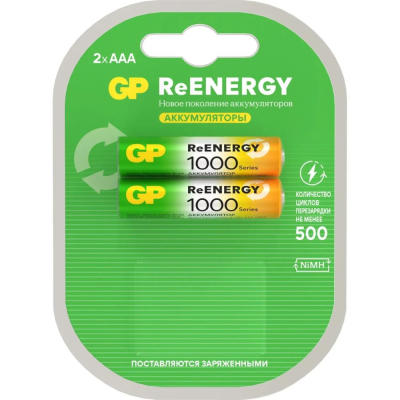 Аккумулятор GP&nbsp;&nbsp;1.2V AAA/HR03&nbsp;&nbsp;1000mAh NiMH 2шт предзаряженный в блистере