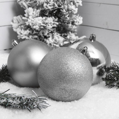 Шар 100мм серебро пластик 3шт