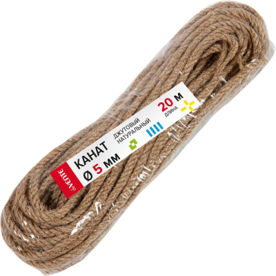 Шпагат-канат джутовый натуральный 12кТекс&nbsp;&nbsp;20м ø-5.0мм
