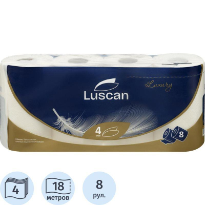 Бумага туалетная Luscan Luxury 4 слоя  8рул х150 листов с тиснением белая