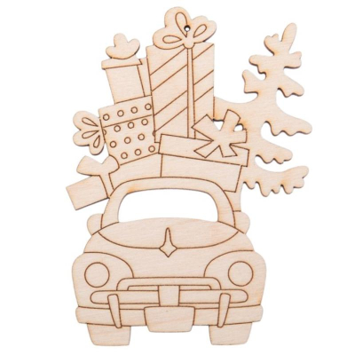 Заготовка для росписи деревянная Подвеска новогодняя Машина с подарками Mr. Carving 10х7.5см фанера