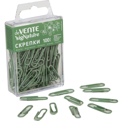 Скрепки 28мм&nbsp;&nbsp;100шт deVENTE 'sigNATURE' Оливковые с пластиковым покрытием в пластиковой коробке