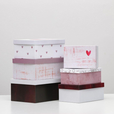 Коробка подарочная прямоугольная набор 6шт Романтика 30,5 х 20 х 13 - 19 х 13 х 8 см