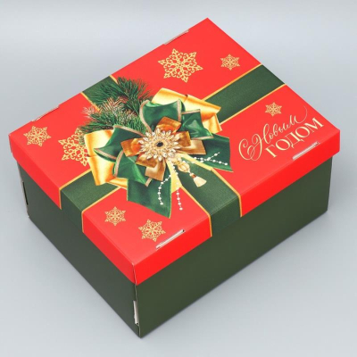 Коробка подарочная новогодняя прямоугольная 31х25х16см складная 'Роскошный новый год'