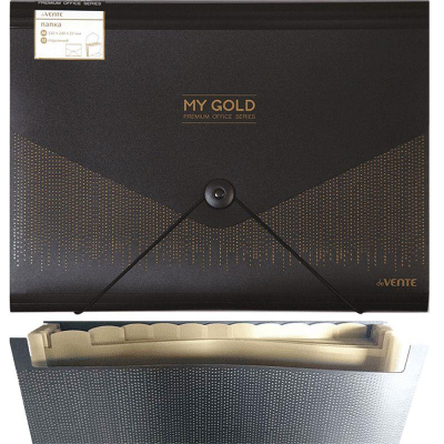 Папка A4  12 отделений deVENTE 'My Gold' на резиновой застежке черная