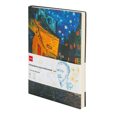 Ежедневник A5 Deli 'Van Gogh' 272стр тонированный блок гибкая обложка искусственная кожа 'Терраса каф'