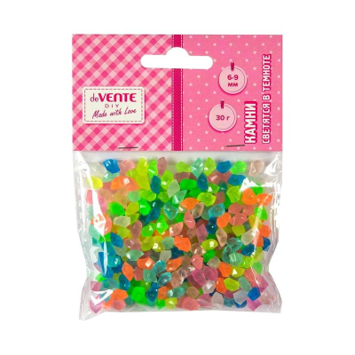 Камни светящиеся в темноте пластиковые deVENTE 'Радужные кристаллы'&nbsp;&nbsp;6- 9мм&nbsp;&nbsp;30г ассорти размеров форм цветов