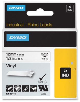 Картридж ленточный Dymo® Rhino 12мм х5.5м виниловый черный шрифт/белый фон S0718600