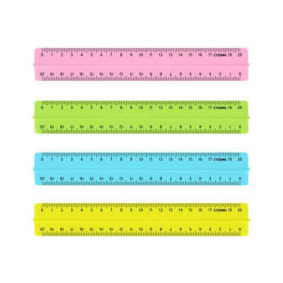 Линейка пластиковая&nbsp;&nbsp;20см СТАММ&nbsp;&nbsp;с держателем двусторонняя шкала тонированная 'Neon Cristal' цвета ассорти