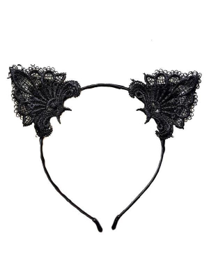 Маскарадное украшение на голову для детей 23х23см Ушки кружевные черные