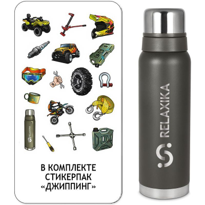 Термос Relaxika-103&nbsp;&nbsp;1.00л с двумя чашками 'Джиппинг' хаки