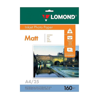 Бумага фото струйная A4  160г  25л Lomond матовая 2880dpi