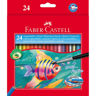 Карандаши акварельные  24цв Faber-Castell Рыбки +кисть в картонной коробке