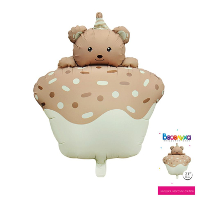 Шар воздушный фольгированный Веселуха Фигура 'Мишка кексик' 53см