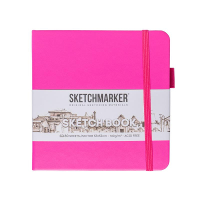 Блокнот для набросков Sketchmarker 12х12см 140г  80л твердая обложка неоновая фуксия