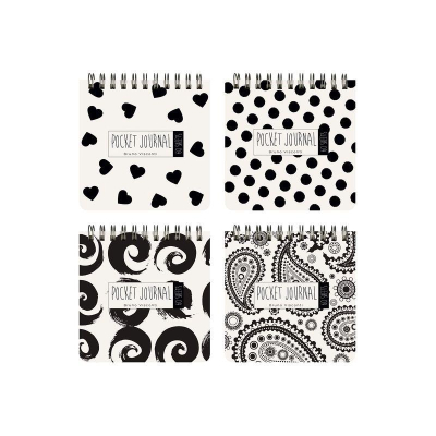 Блокнот 105х105мм  60л в точку на гребне BrunoVisconti® Pocket Journal пластиковая обложка 'Black&White' 4 дизайна