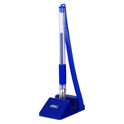 Ручка гелевая на подставке Deli 0.7мм 'E6791' с пластиковым шнуром синяя подставка синяя