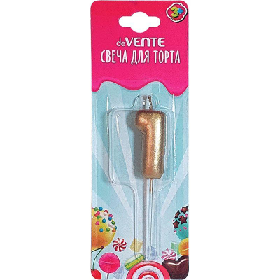 Свеча-цифра для торта deVENTE 'Воздушный шарик золотистый' '1'&nbsp;&nbsp;4см блистере