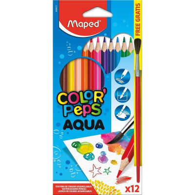 Карандаши акварельные  12цв Maped Color'Peps 'Aqua' +кисть трехгранные в картонной коробке