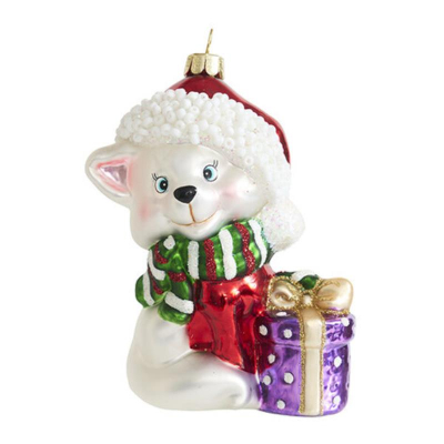 Котенок с подарками 7х5х10см белый стекло