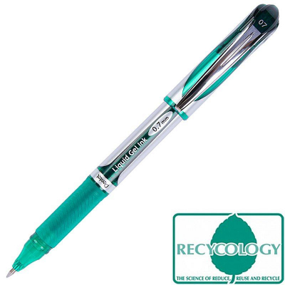 Ручка гелевая Pentel 0.7мм EnerGel с резиновой манжетой зеленая