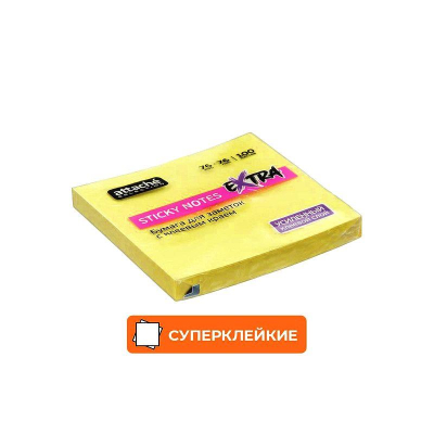 Липкий блок  76х 76мм Attache Selection 'Extra' 100л суперклейкий неон желтый