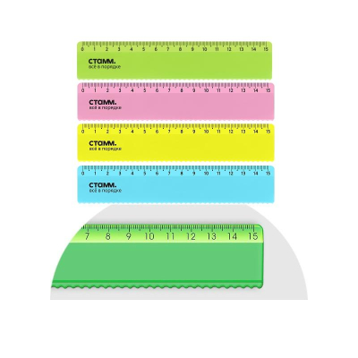 Линейка пластиковая&nbsp;&nbsp;15см СТАММ с волнистым краем&nbsp;&nbsp;тонированная 'Neon Cristal' цвета ассорти