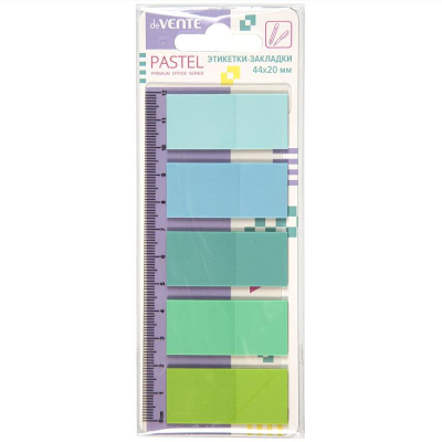 Закладки deVENTE 20х44мм 5цв х20шт полупрозрачные 'Pastel' голубая гамма пластиковые