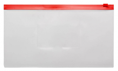 Папка-конверт на молнии DL 26х14см Бюрократ с карманом для визитки пластиковая 150мк прозрачная красная молния