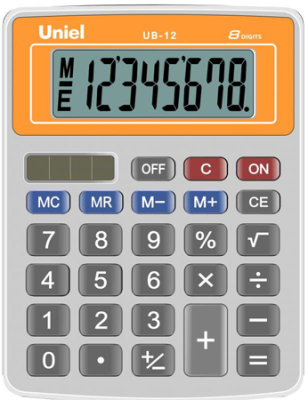 Калькулятор настольный Uniel  8 разрядов DP  95х126х25мм 140г оранжевая панель