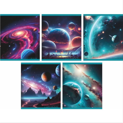 Тетрадь A5&nbsp;&nbsp;48л клетка на скрепке Lamark картонная обложка ВД-лак 'Галактика' 5 дизайнов