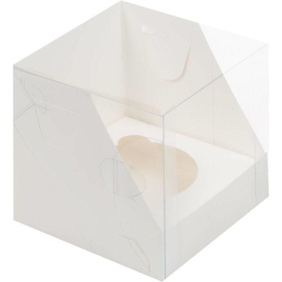 Коробка для капкейков на  1шт 10х10х10см белая с пластиковой крышкой