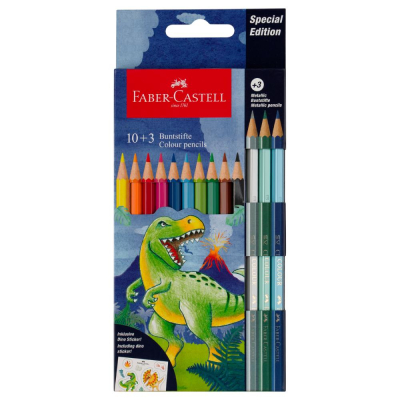 Карандаши&nbsp;&nbsp;10 +3цв Faber-Castell 'Dinosaur' с наклейками в картонной коробке