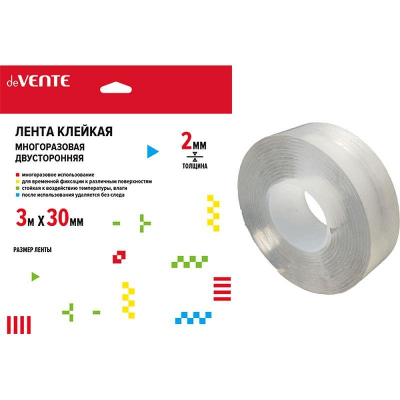 Монтажная лента 2-сторонняя многоразовая 0.030х3.0м deVENTE 'Nano Tape' 2.0мм прозрачная