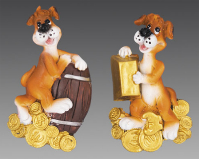 Собака-магнит Пес Шарик с золотыми монетами 4х2.5х6.5см 4 дизайна