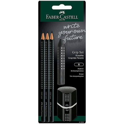 Набор Faber-Castell Grip 2001  3 карандаша B +точилка +ластик 'Black' в блистере