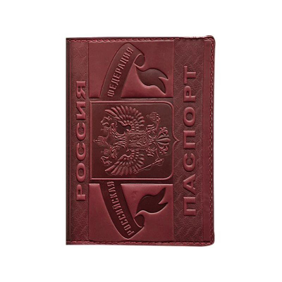 Обложка для паспорта Attomex 10x14см натуральная кожа тиснение бордовая