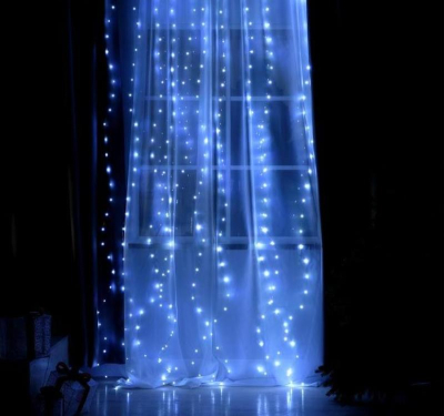 Световой занавес 2.8х3.0м 300 белых LED огней серебристый провод 8 режимов мигания