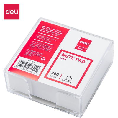 Куб для записей в боксе белый&nbsp;&nbsp;9.1х8.7х3.0см Deli 70г/м² прозрачный бокс