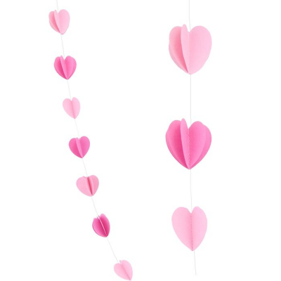 Гирлянда фигурная Веселуха Сердца розовая бумажная 210см