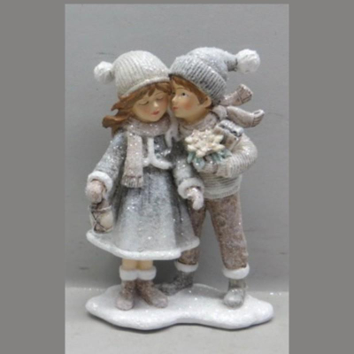 Сувенир новогодний 13см 'Девочка с мальчиком' полистоун