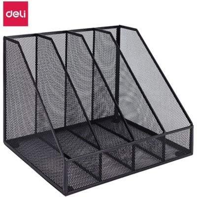 Накопитель вертикальный металлический Deli 4 отдела 31х28х25см сетчатый черный