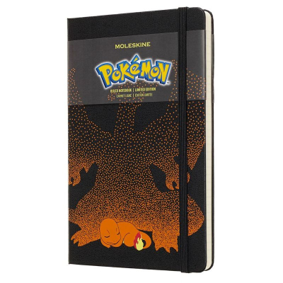 Записная книжка A5 120л линейка Moleskine® LE Pokemon твердая обложка на резиновой застежке Charmender черная