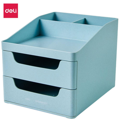 Подставка для принадлежностей Deli 'Urbanroot' 3 отделения 16x20x15см 2 выдвижных ящичка голубая