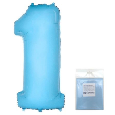 Шар воздушный фольгированный Цифра '1' голубой Flex Metal 102см