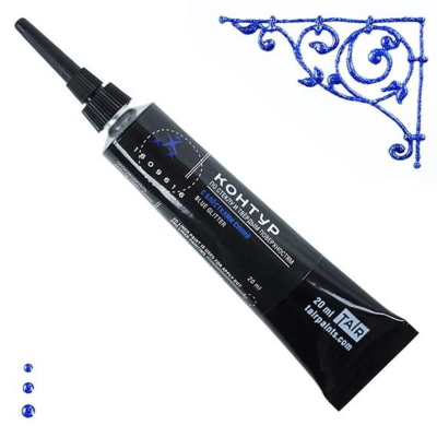 Контур акриловый по стеклу/твёрдым поверхностям с блёстками Таир синий 20мл