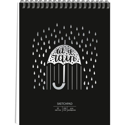 Блокнот для акварели Paper Art Sketch Pad 21х29см 200г  20л на гребне твердая обложка 'Rain'