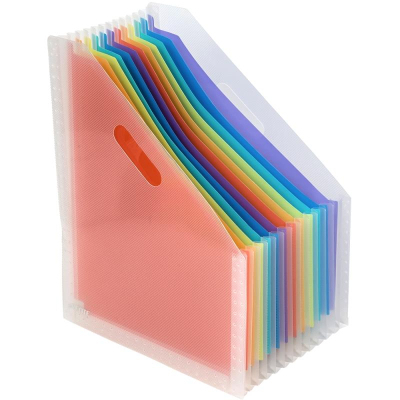 Накопитель вертикальный расширяющийся deVENTE 26x33x3 - 25см 13 цветных отделов 'Crystal Stripe' с резиновой застежкой прозрачный